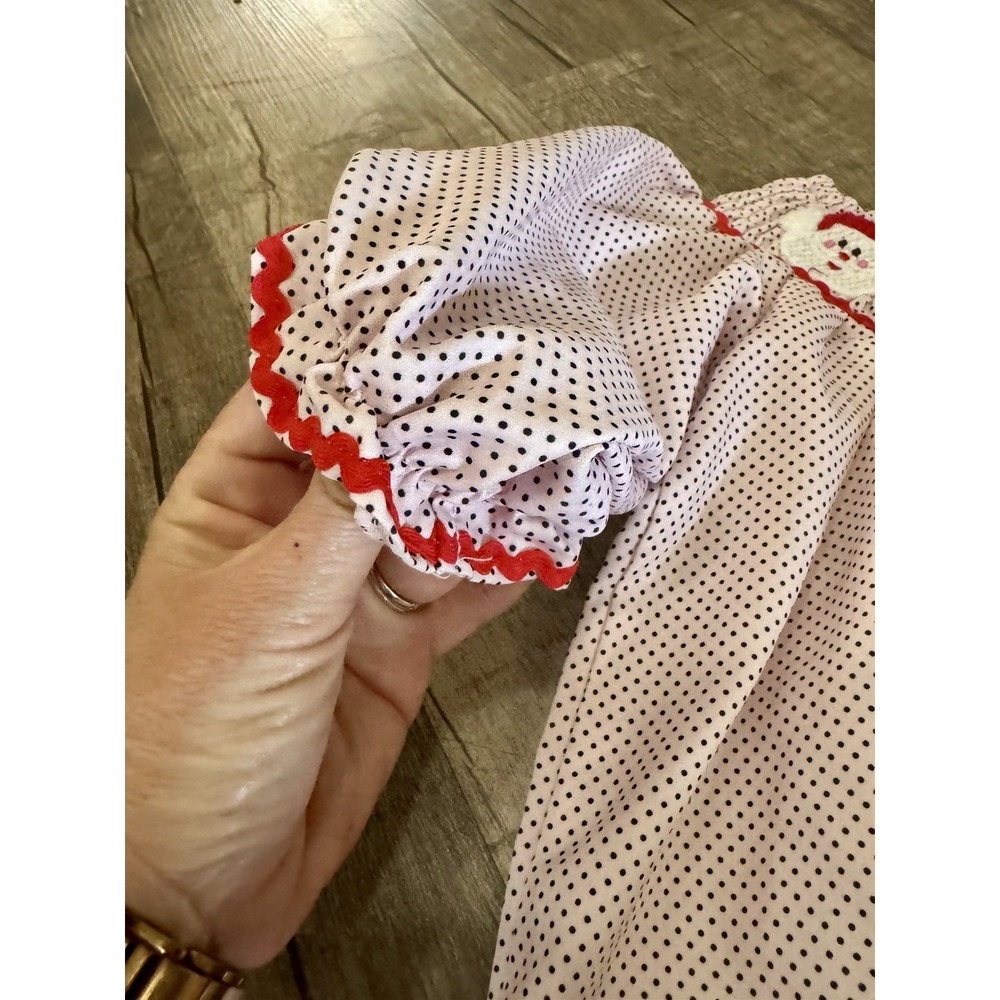 Baby Girl Christmas Santa Smocked Polka Dot Dress Red Ric-Rac Trim 18-24M - Picture 6 of 10